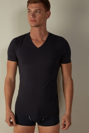 Intimissimi V-neck in Stretch Supima® Cotton Muške Majice Plave | HR 3023GLC