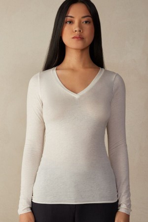 Intimissimi V-neck top in Modal Ultralight with Cashmere Ženske Dugi Rukav Svijetlo Žute | HR 1824UTL