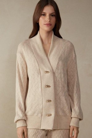 Intimissimi Winter Braid Long Sleeve Jacquard Cardigan Ženske Pidžama Bež | HR 2163ISZ