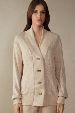 Intimissimi Winter Braid Long Sleeve Jacquard Cardigan Ženske Jakna Bež | HR 1779FMM