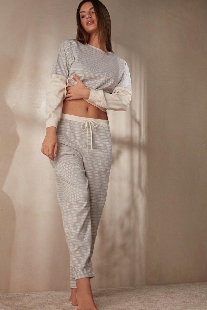 Intimissimi Casual Sunday Full Length Pants Ženske Pidžama Sive Svijetlo Žute Bež Prugice | HR 2035PQC