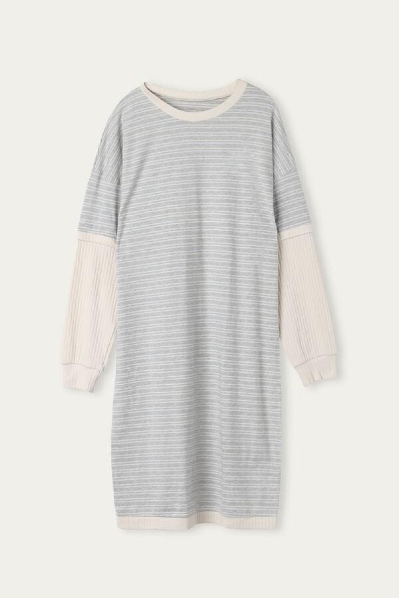 Intimissimi Casual Sunday Long Sleeve Nightshirt Ženske Pidžama Sive Svijetlo Žute Bež Prugice | HR 2216ORX