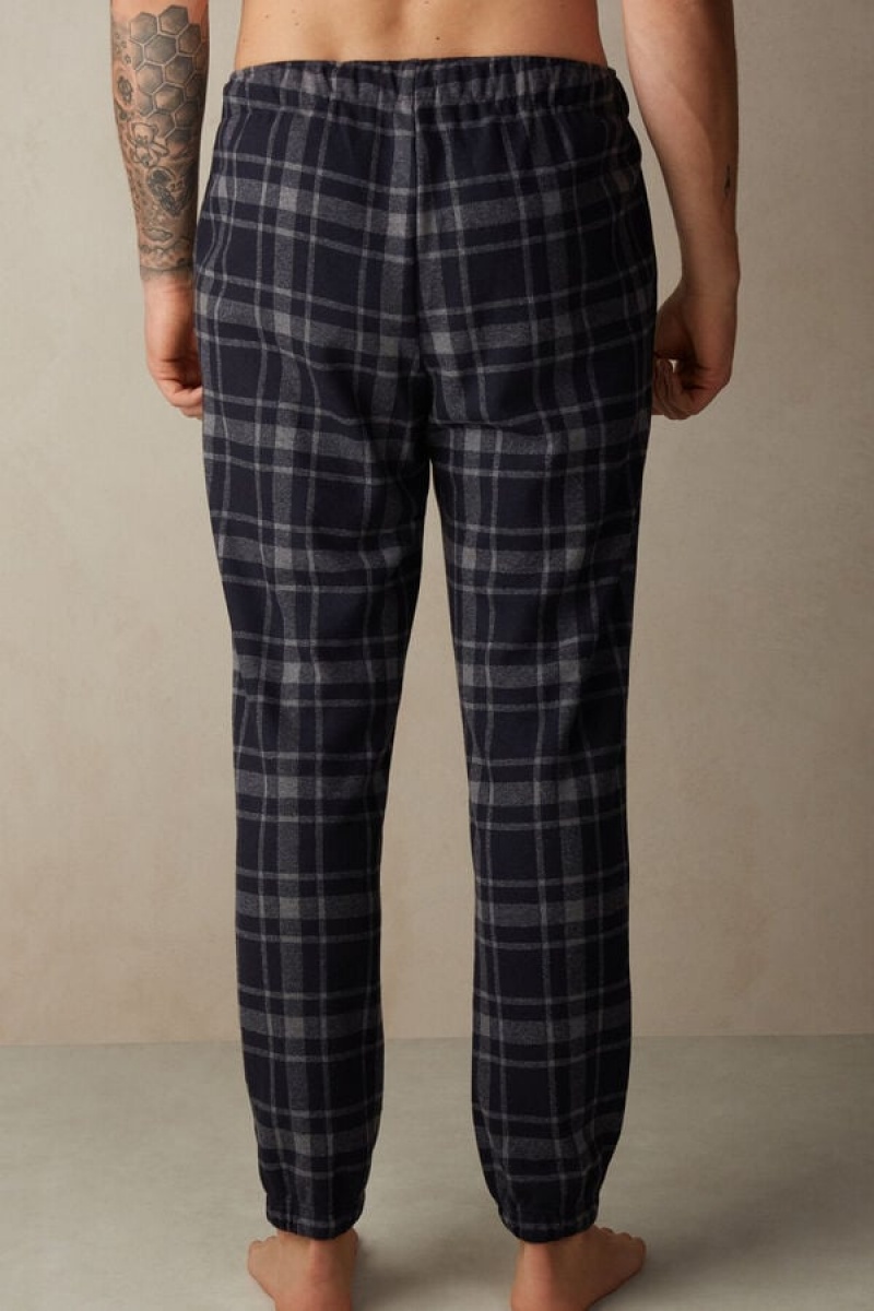 Intimissimi Check Tricot Full Length Pants Muške Pidžama Tamno Sive Plave | HR 2879JJI