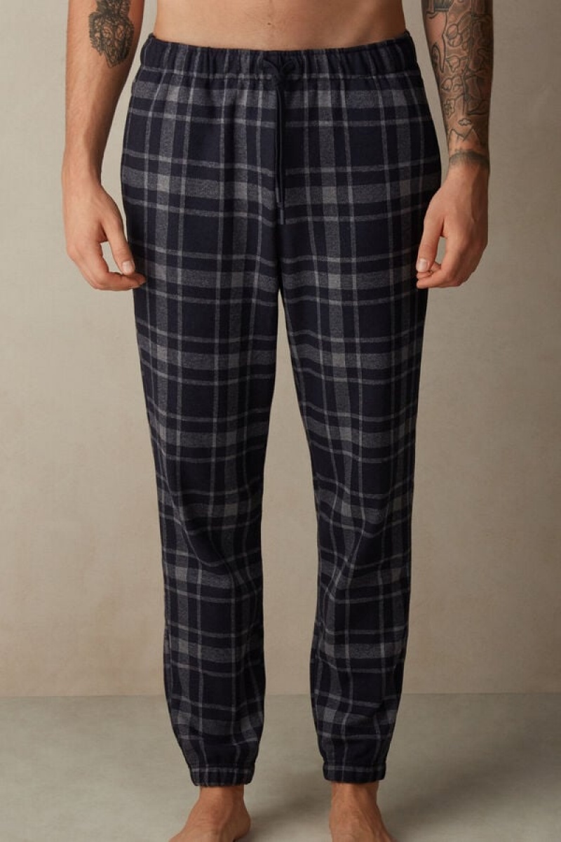 Intimissimi Check Tricot Full Length Pants Muške Pidžama Tamno Sive Plave | HR 2879JJI