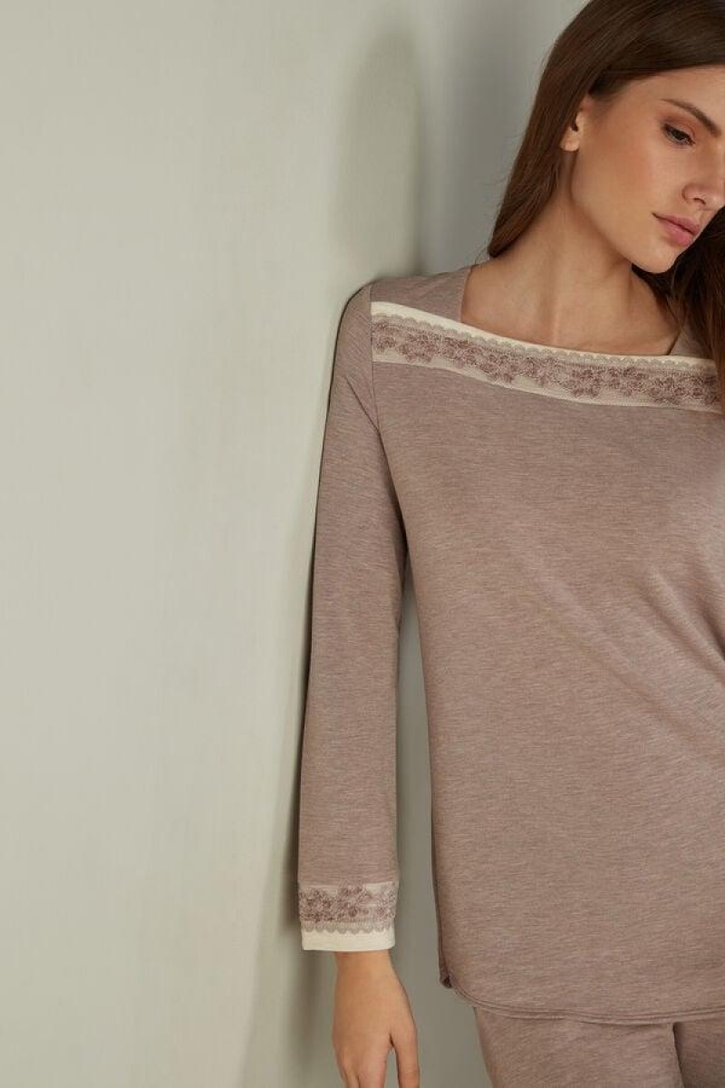 Intimissimi Classic Beauty Bateau Neck Long Sleeve Top Ženske Pidžama Svijetlo Ljubičaste | HR 2180NBA