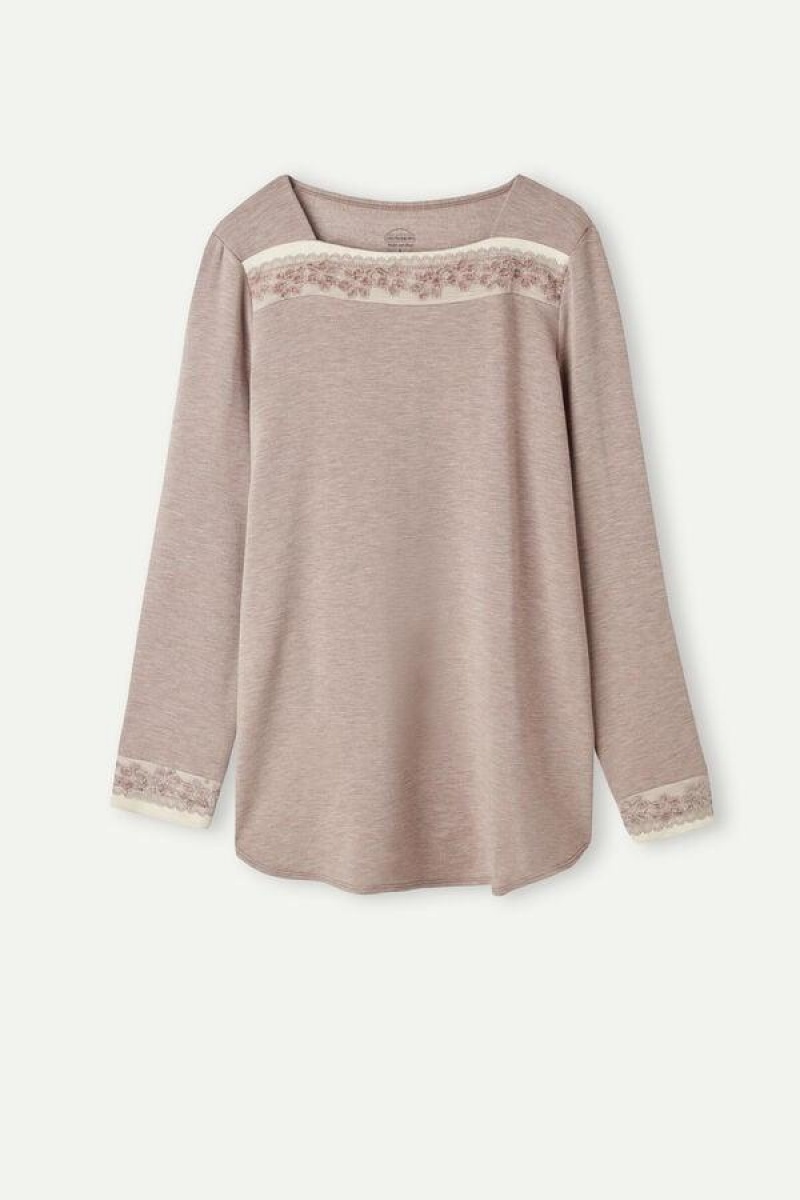 Intimissimi Classic Beauty Bateau Neck Long Sleeve Top Ženske Pidžama Svijetlo Ljubičaste | HR 2180NBA