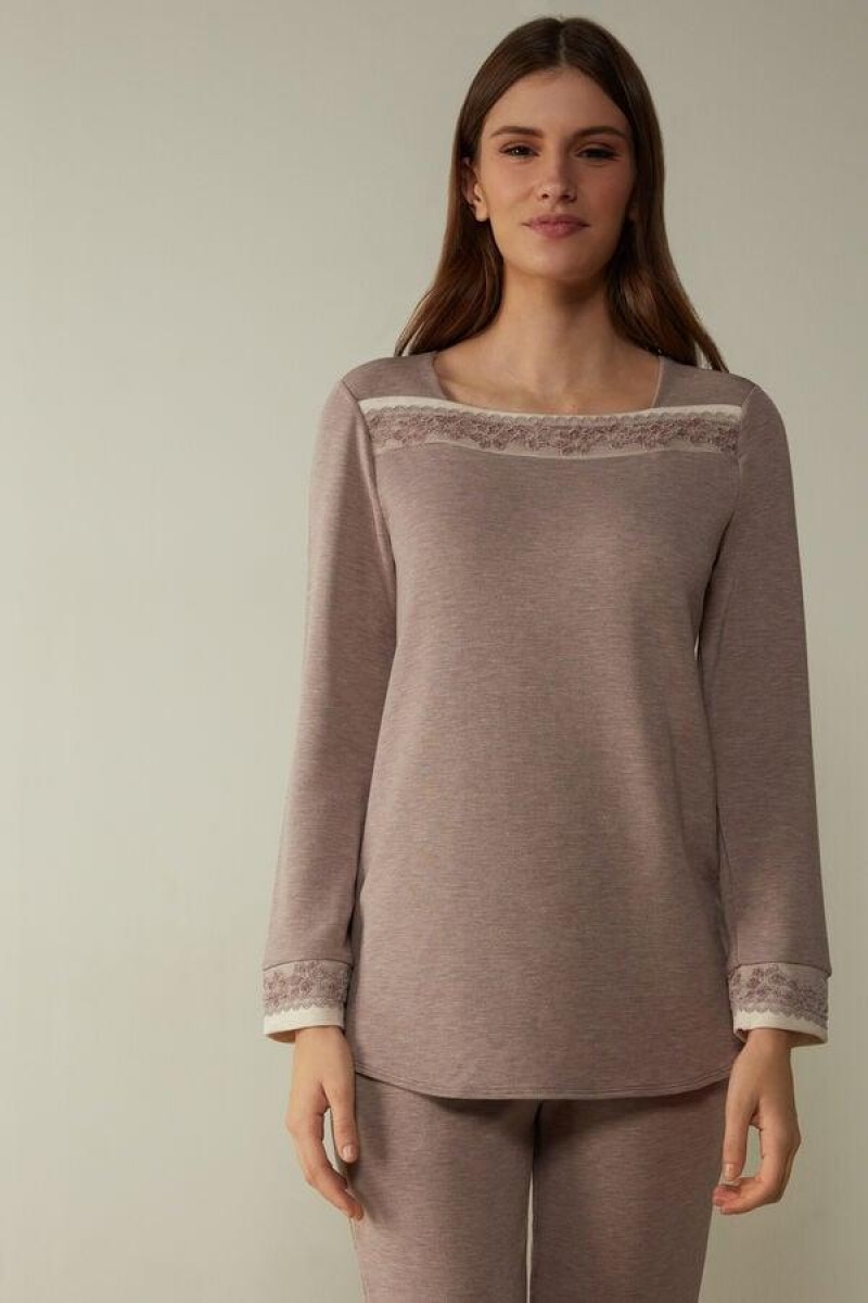 Intimissimi Classic Beauty Bateau Neck Long Sleeve Top Ženske Pidžama Svijetlo Ljubičaste | HR 2180NBA