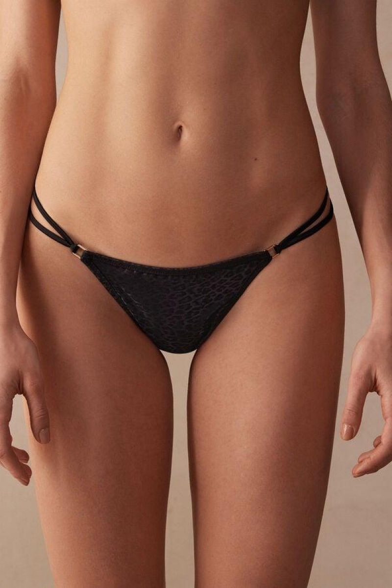 Intimissimi Cool Minimal String Thong Ženske Gaćice Crne | HR 2246DNN