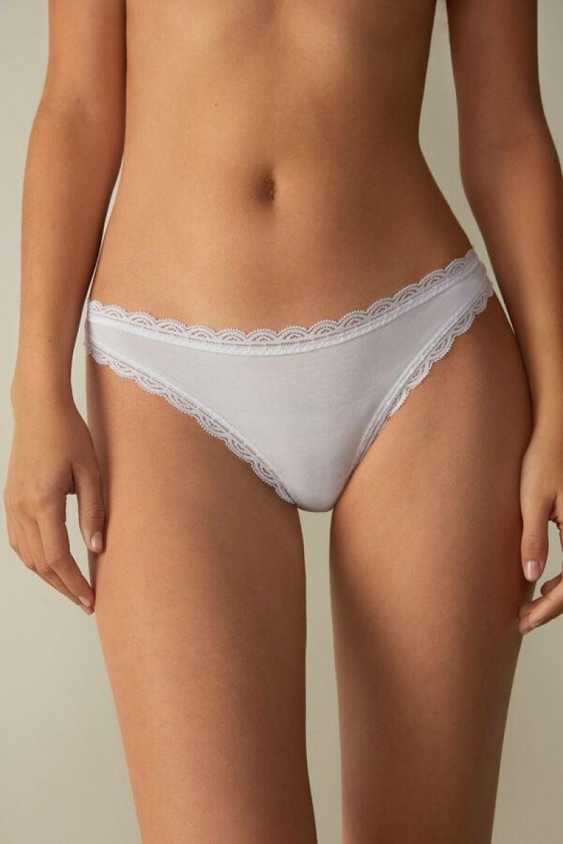 Intimissimi Cotton and Lace Brazilian Ženske Gaćice Bijele | HR 2519GLS