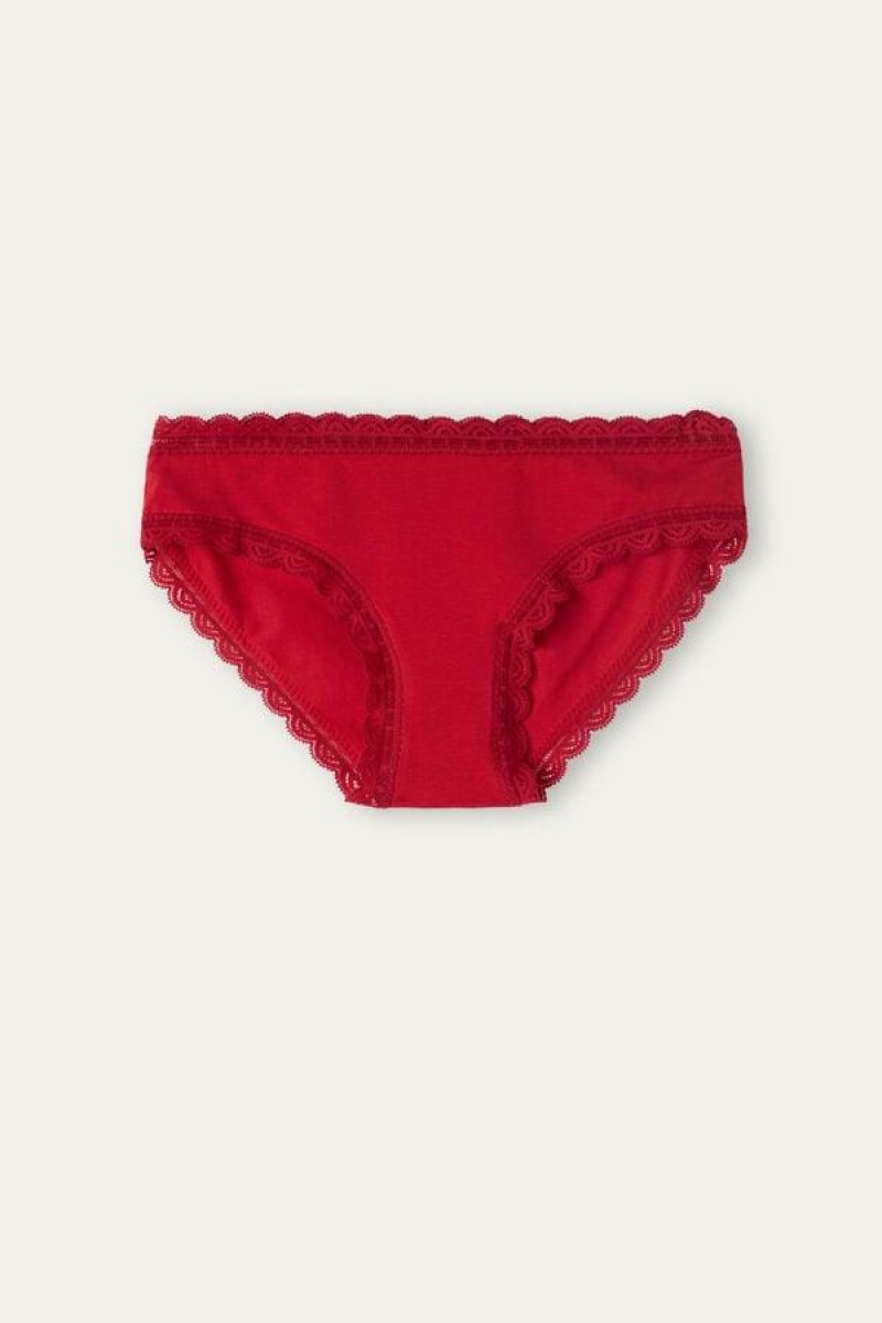 Intimissimi Cotton and Lace Ženske Gaćice Crvene | HR 2401EXB