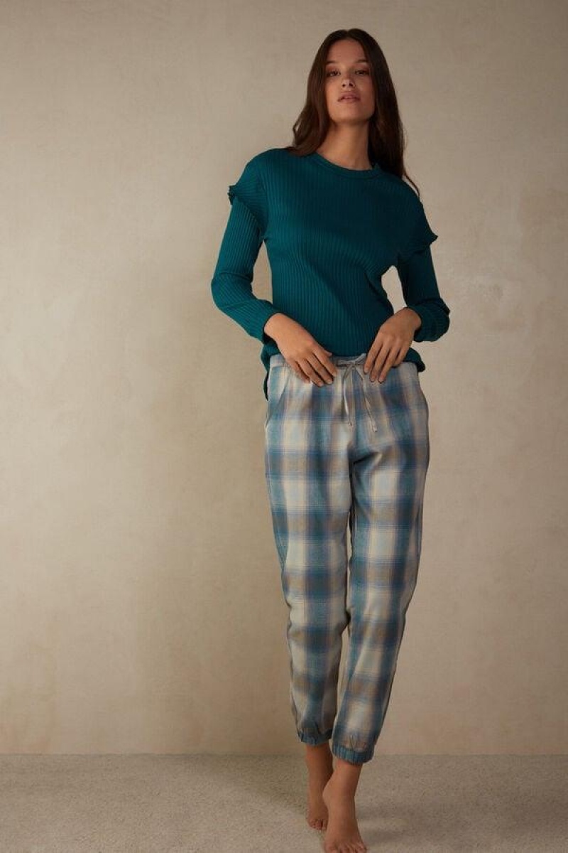 Intimissimi Cozy Mountains Brushed Cloth Pants with Cuffs Ženske Pidžama Plave | HR 2065FMM