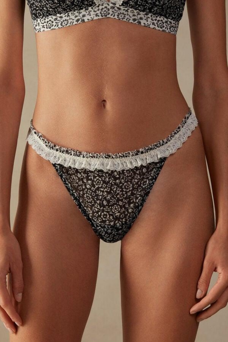 Intimissimi Floral Affair Brazilian Ženske Gaćice Crne Bijele | HR 2505EXB