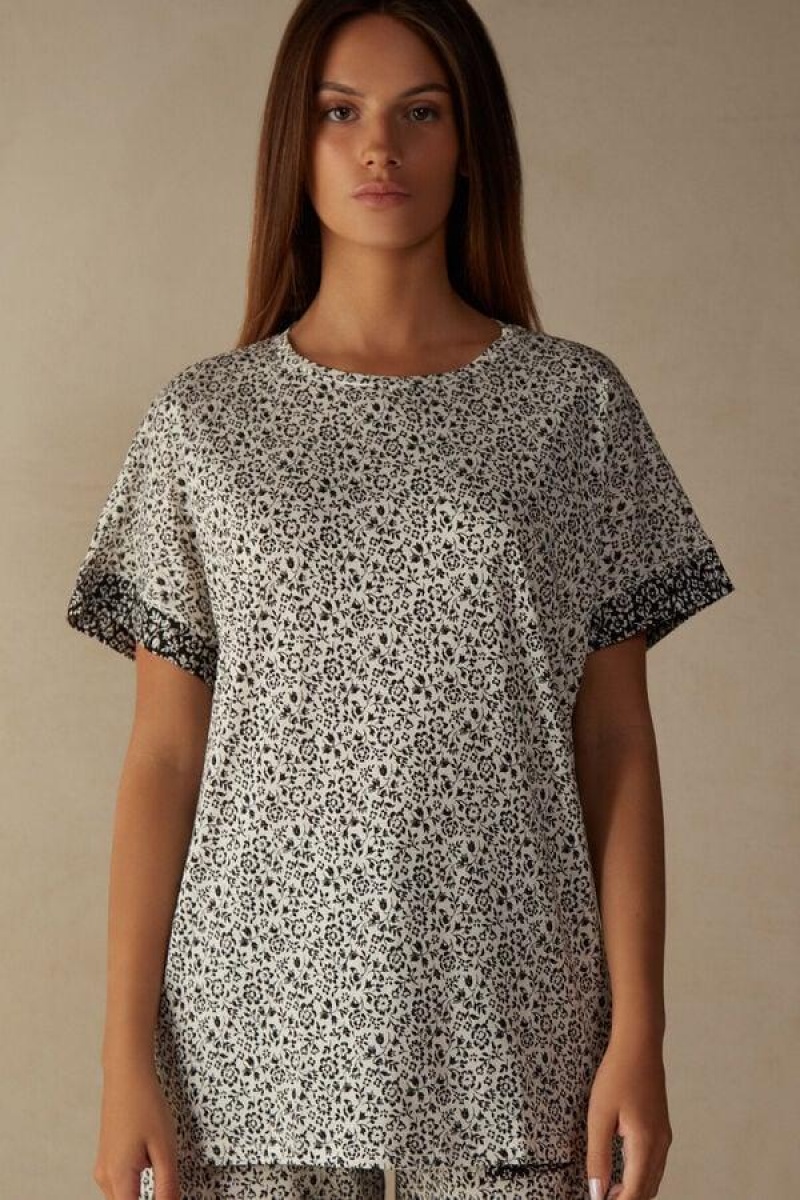 Intimissimi Floral Affair Short Sleeve Cotton T Shirt Ženske Pidžama Svijetlo Žute | HR 2106EXG