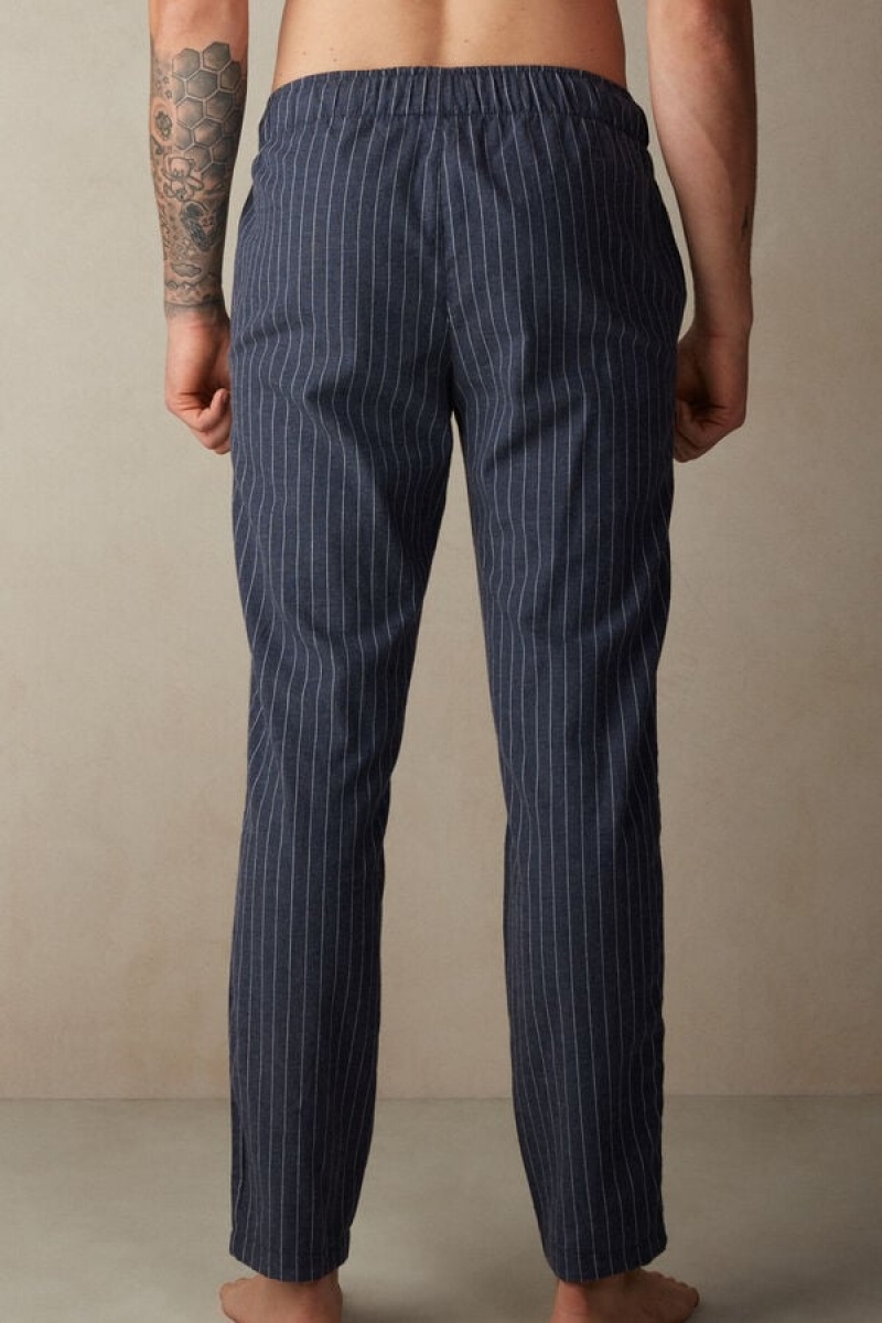 Intimissimi Full Length Pants in Denim Pinstripe Patterned Brushed Cloth Muške Pidžama Plave | HR 2881GLP