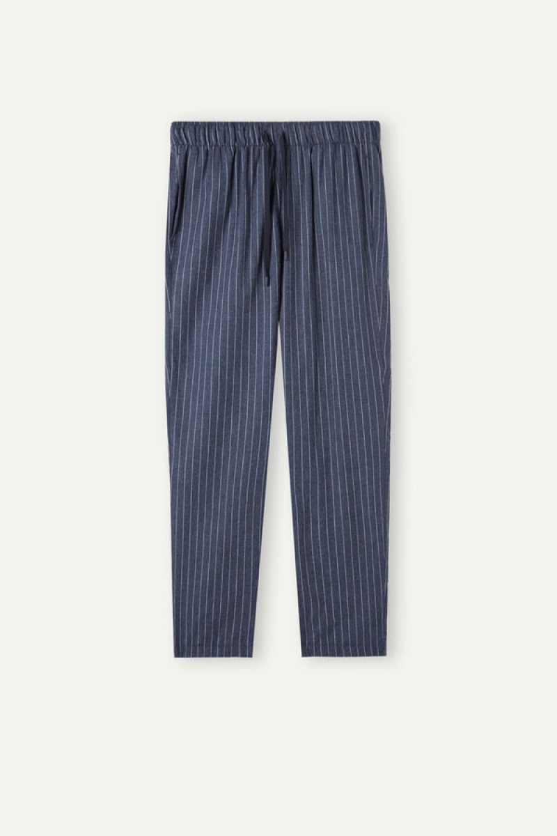 Intimissimi Full Length Pants in Denim Pinstripe Patterned Brushed Cloth Muške Pidžama Plave | HR 2881GLP