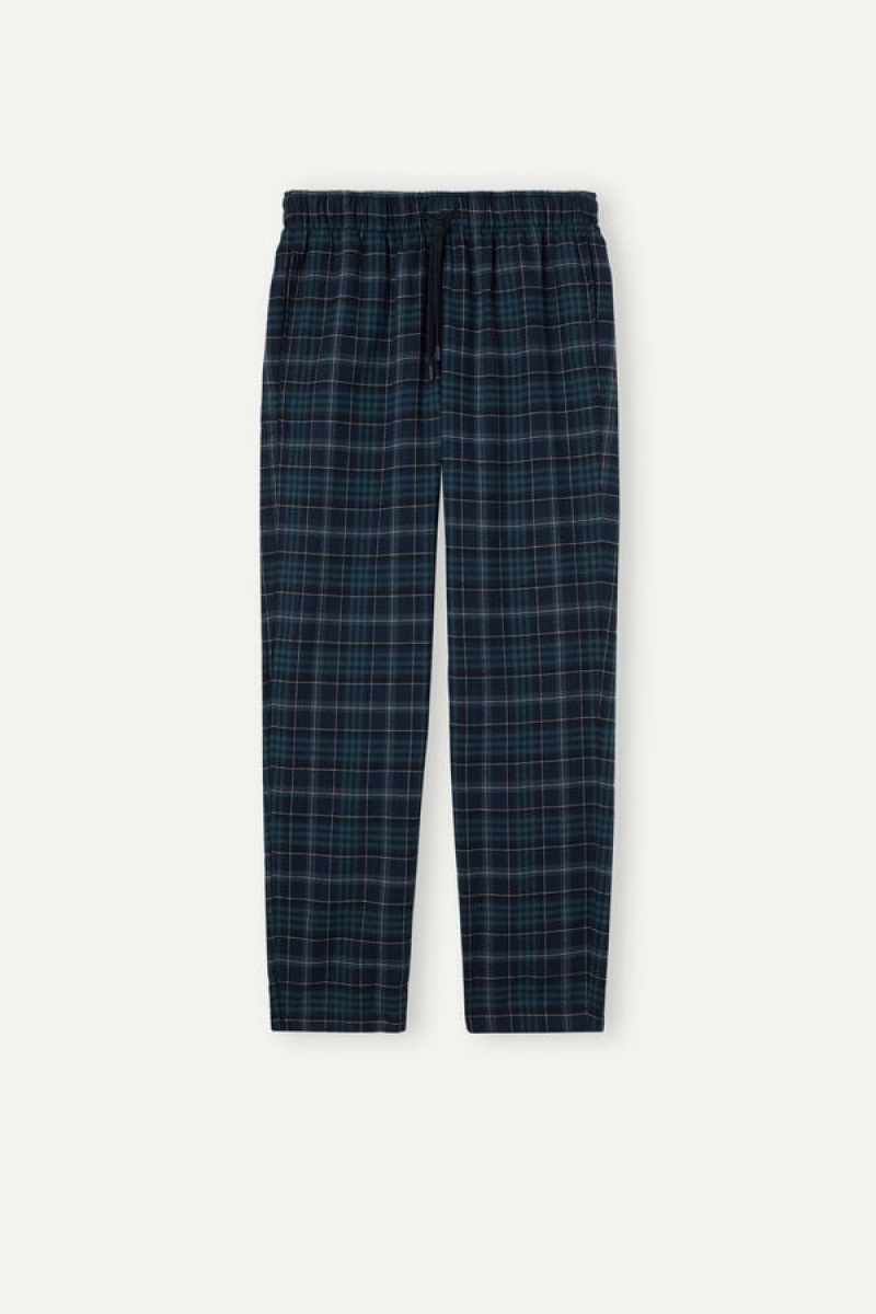 Intimissimi Full Length Pants in Green and Blue Plaid Brushed Cloth Muške Pidžama Zelene Plave | HR 2878KIU