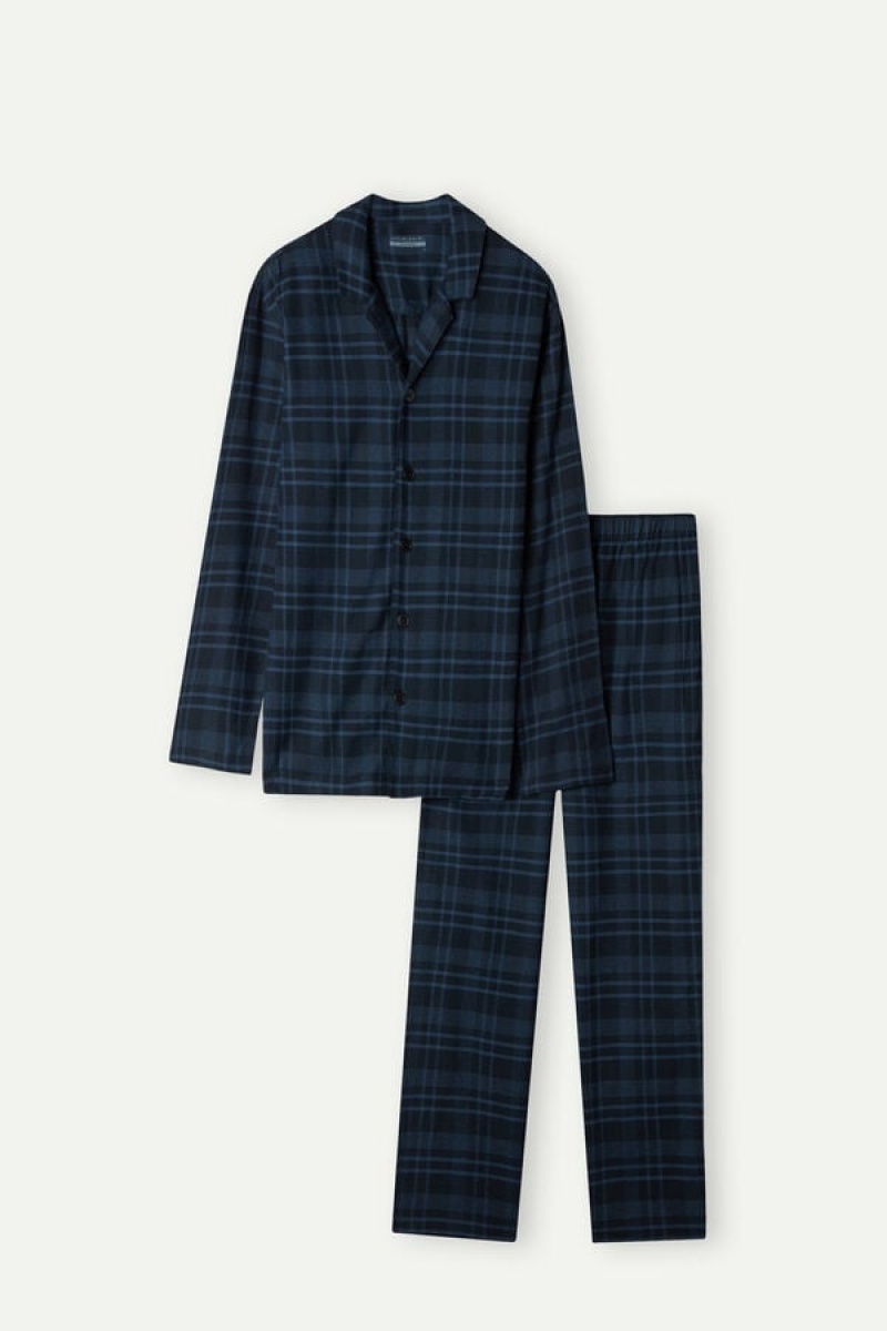 Intimissimi Full Length in Brushed Blue Check Patterned Cloth Muške Pidžama Plave | HR 2920EXV