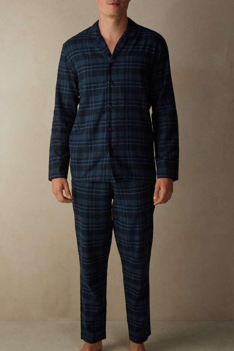 Intimissimi Full Length in Brushed Blue Check Patterned Cloth Muške Pidžama Plave | HR 2920EXV