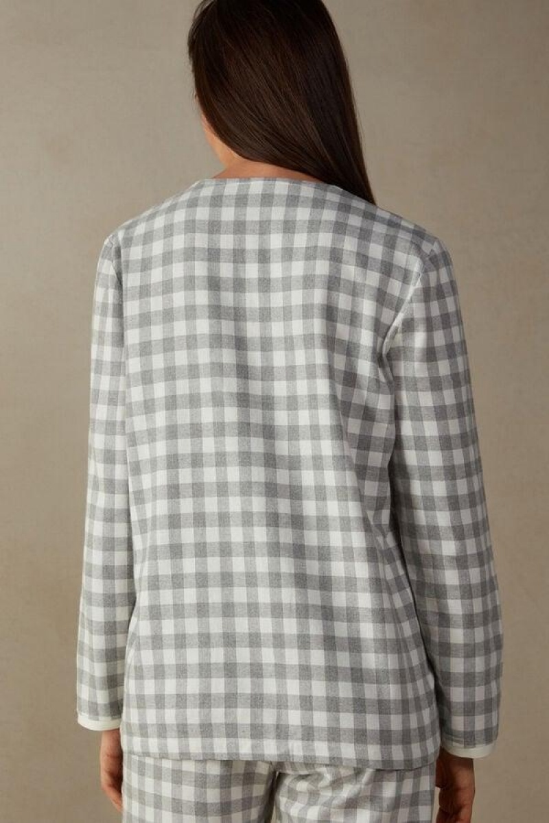 Intimissimi Gingham Lover Shirt in Brushed Cloth Ženske Pidžama Sive | HR 2174LHT