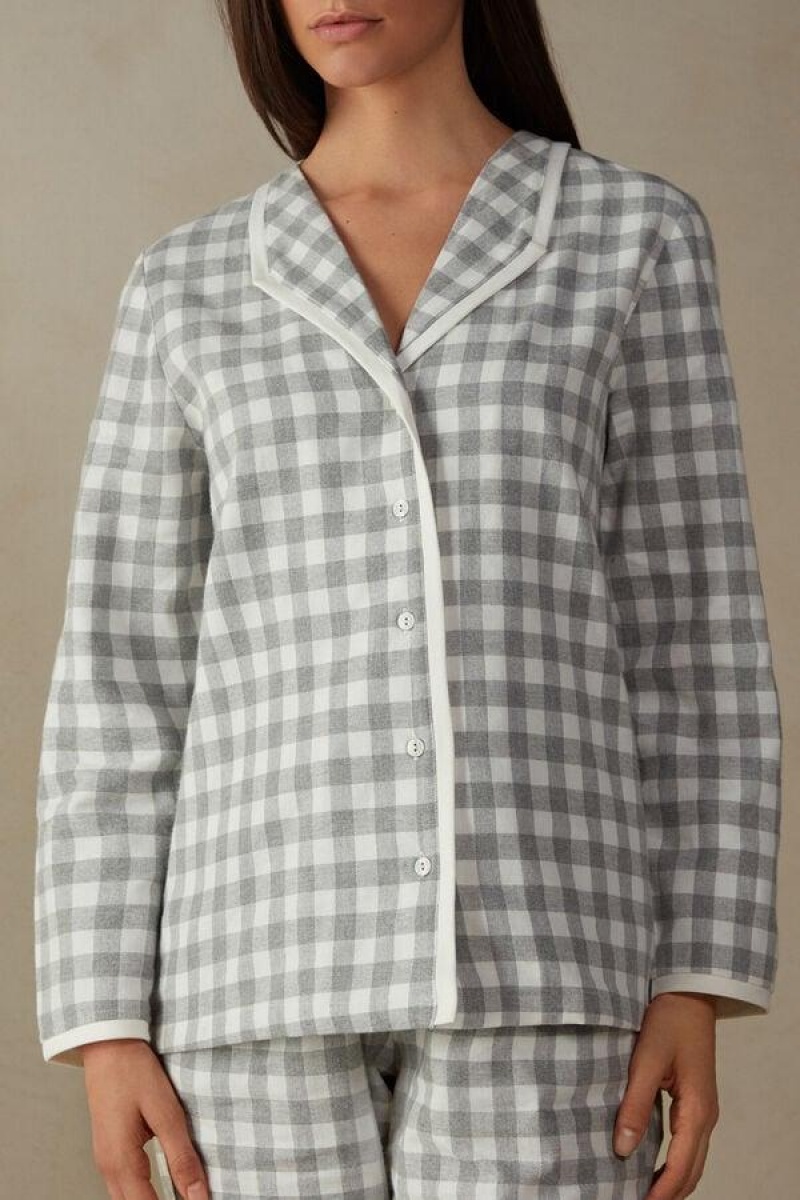 Intimissimi Gingham Lover Shirt in Brushed Cloth Ženske Pidžama Sive | HR 2174LHT