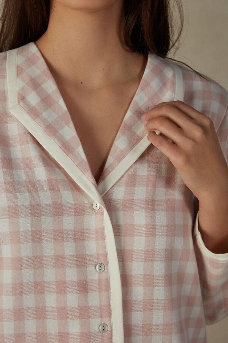 Intimissimi Gingham Lover Shirt in Brushed Cloth Ženske Pidžama Roze | HR 2177CEI