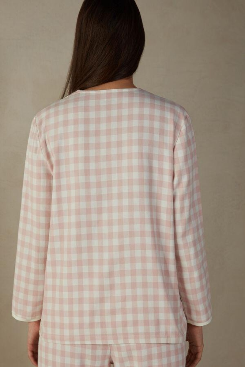 Intimissimi Gingham Lover Shirt in Brushed Cloth Ženske Pidžama Roze | HR 2177CEI