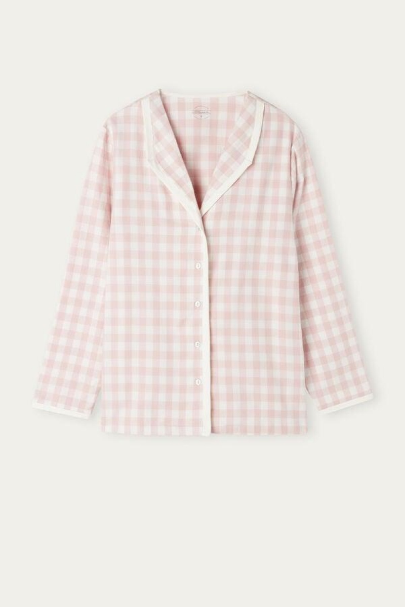 Intimissimi Gingham Lover Shirt in Brushed Cloth Ženske Pidžama Roze | HR 2177CEI