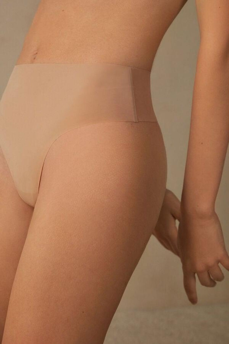 Intimissimi High Waist Thong in Seamless Ultralight Microfiber Ženske Gaćice Bež | HR 2279ZGY