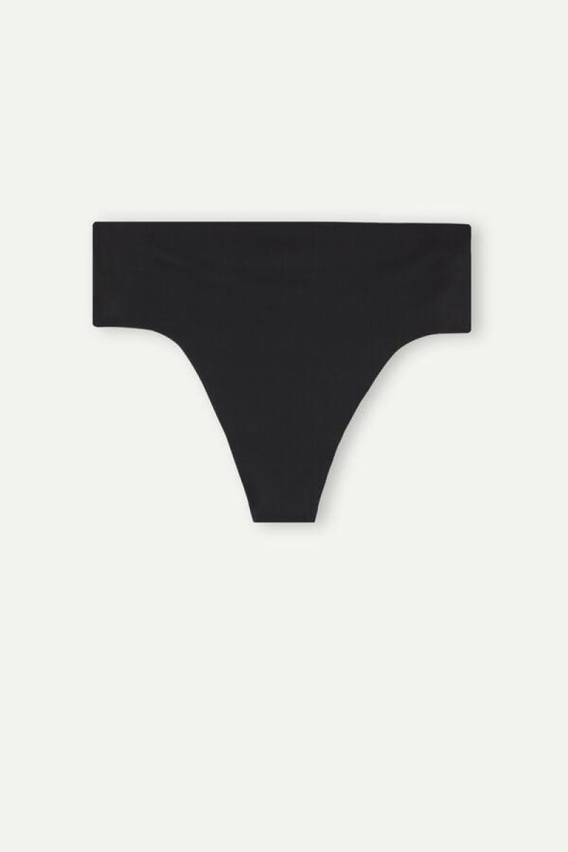 Intimissimi High Waist Thong in Seamless Ultralight Microfiber Ženske Gaćice Crne | HR 2281CEI