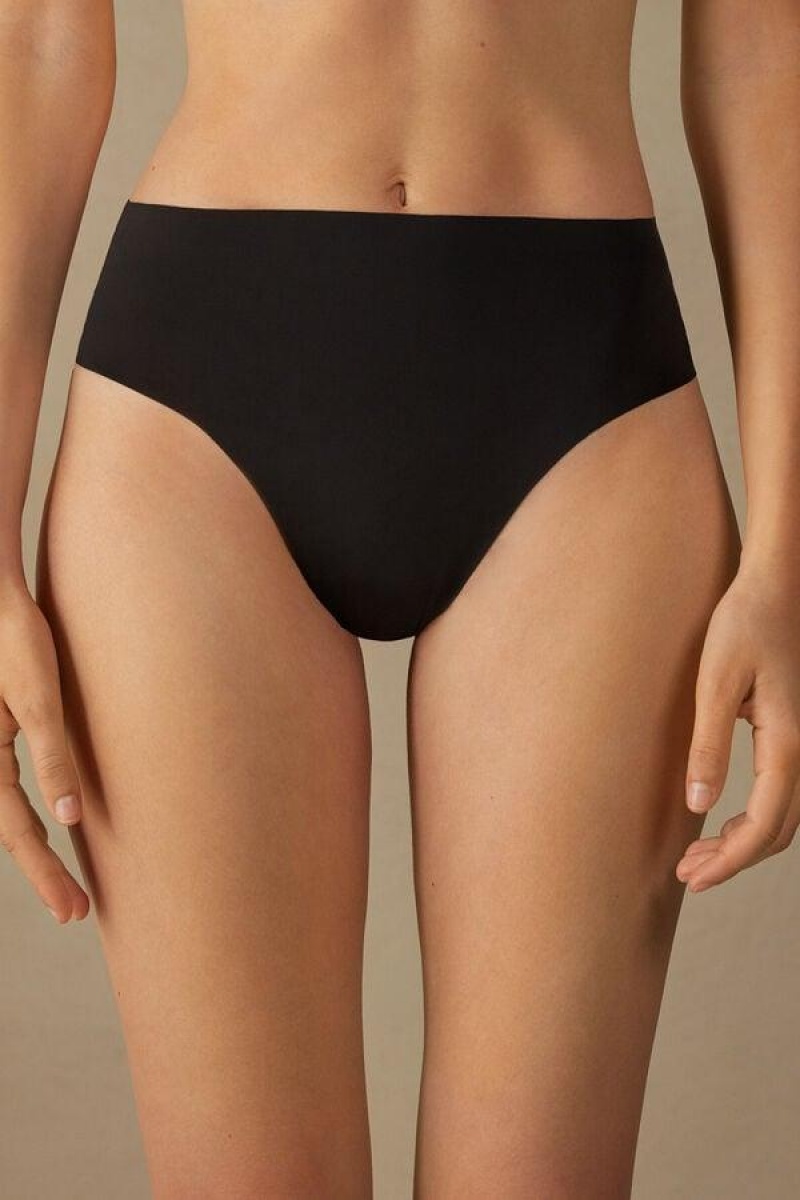 Intimissimi High Waist Thong in Seamless Ultralight Microfiber Ženske Gaćice Crne | HR 2281CEI