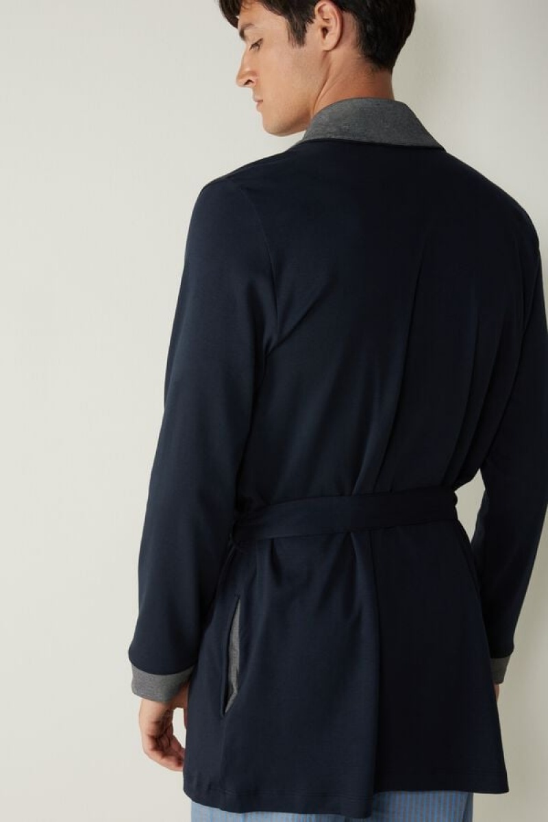 Intimissimi Interlock Cotton Smoking Jacket Muške Pidžama Plave | HR 2885APF