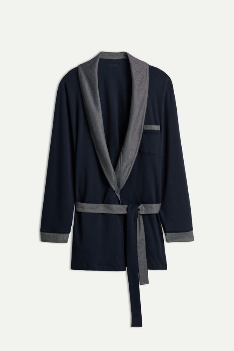 Intimissimi Interlock Cotton Smoking Jacket Muške Pidžama Plave | HR 2885APF