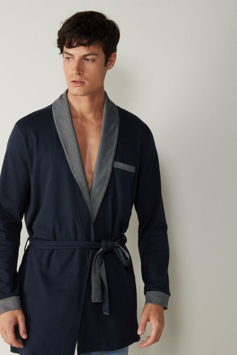 Intimissimi Interlock Cotton Smoking Jacket Muške Pidžama Plave | HR 2885APF