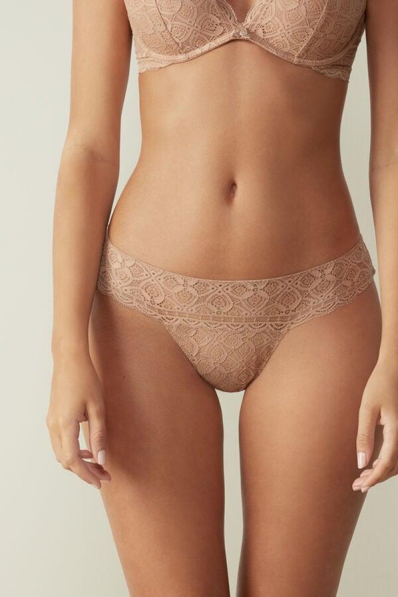 Intimissimi Lace Brazilian Ženske Gaćice Bež | HR 2528YUX