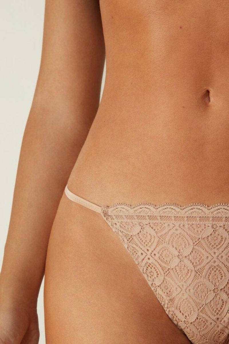 Intimissimi Lace String Thong Ženske Gaćice Bež | HR 2288EXG