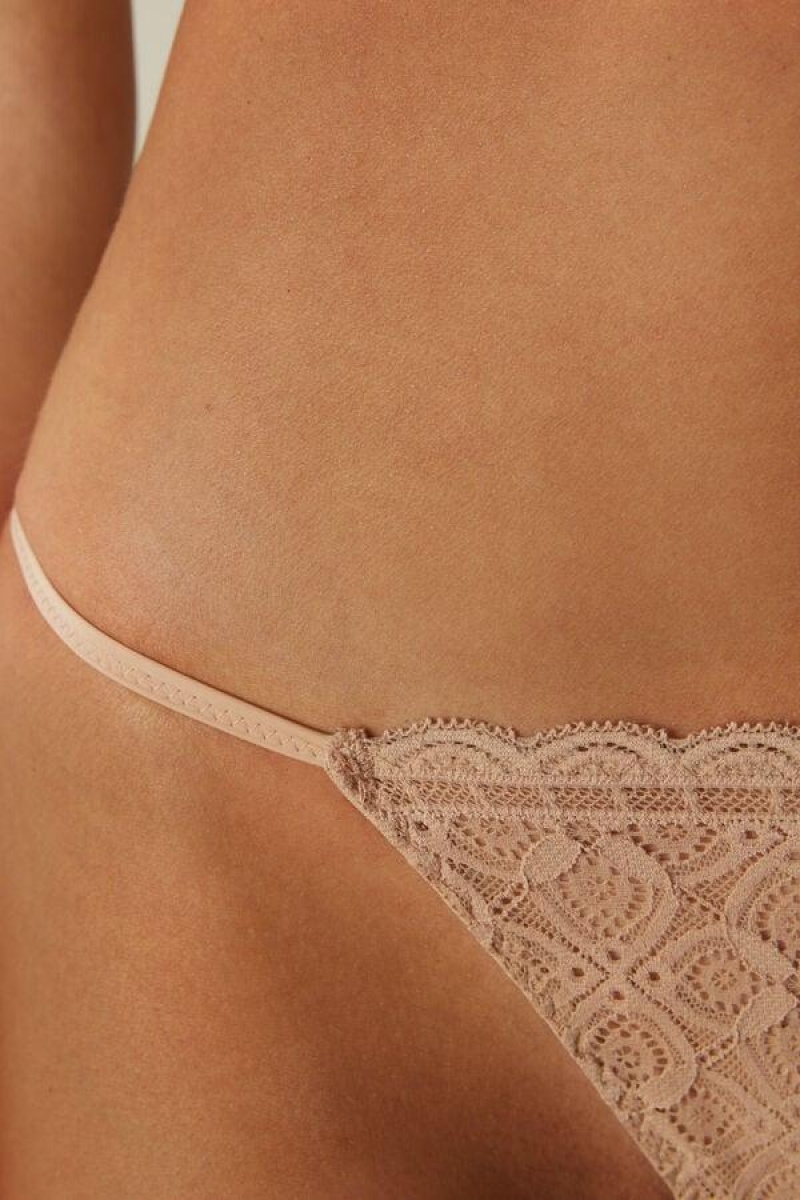 Intimissimi Lace String Thong Ženske Gaćice Bež | HR 2288EXG