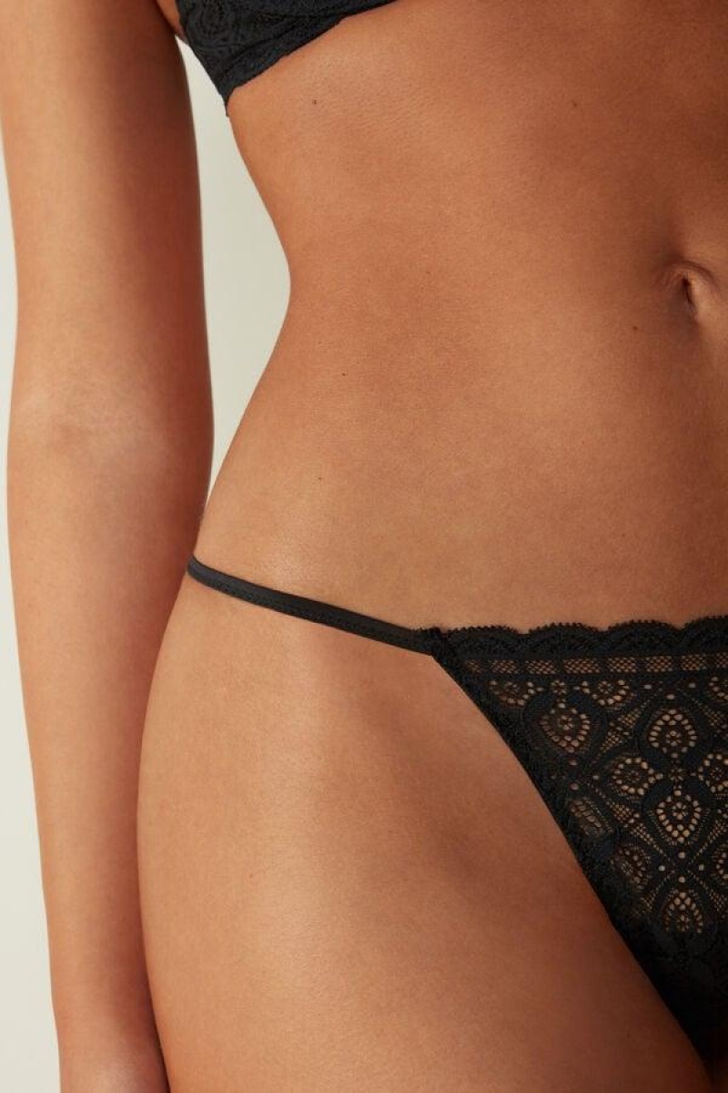 Intimissimi Lace String Thong Ženske Gaćice Crne | HR 2289RWH