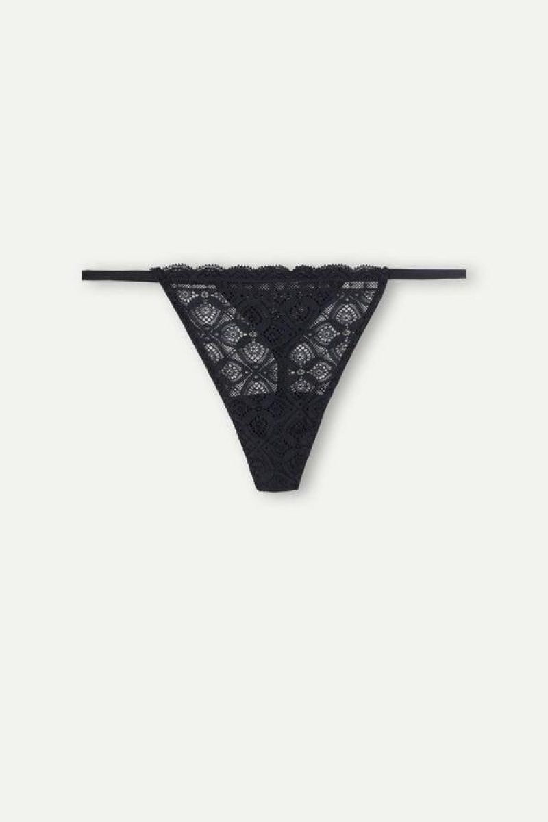 Intimissimi Lace String Thong Ženske Gaćice Crne | HR 2289RWH