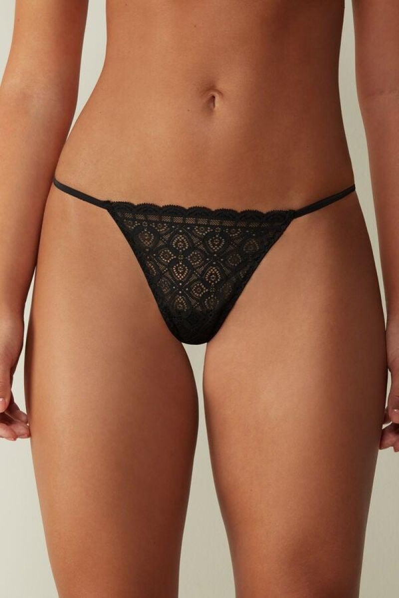 Intimissimi Lace String Thong Ženske Gaćice Crne | HR 2289RWH