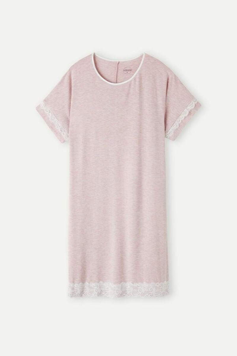 Intimissimi Lace Trim Short Sleeve Nightgown Ženske Pidžama Svijetlo Roze | HR 2213YUK