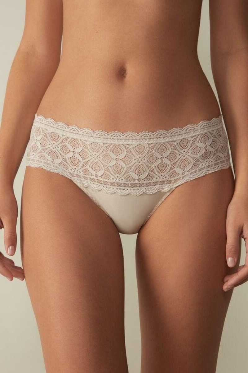 Intimissimi Lace and Cotton High Rise Ženske Gaćice Roze | HR 2409XFY