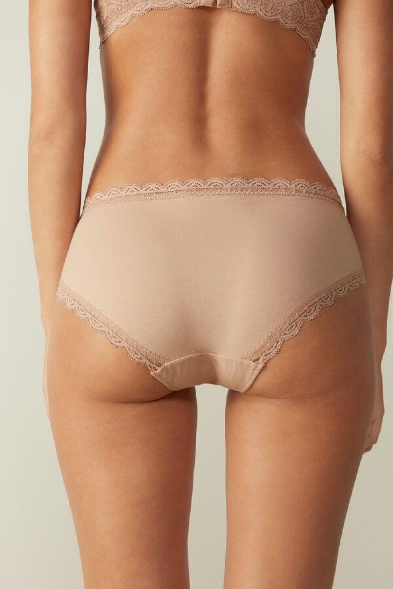 Intimissimi Lace and Cotton High Rise Ženske Gaćice Bež | HR 2412KIO