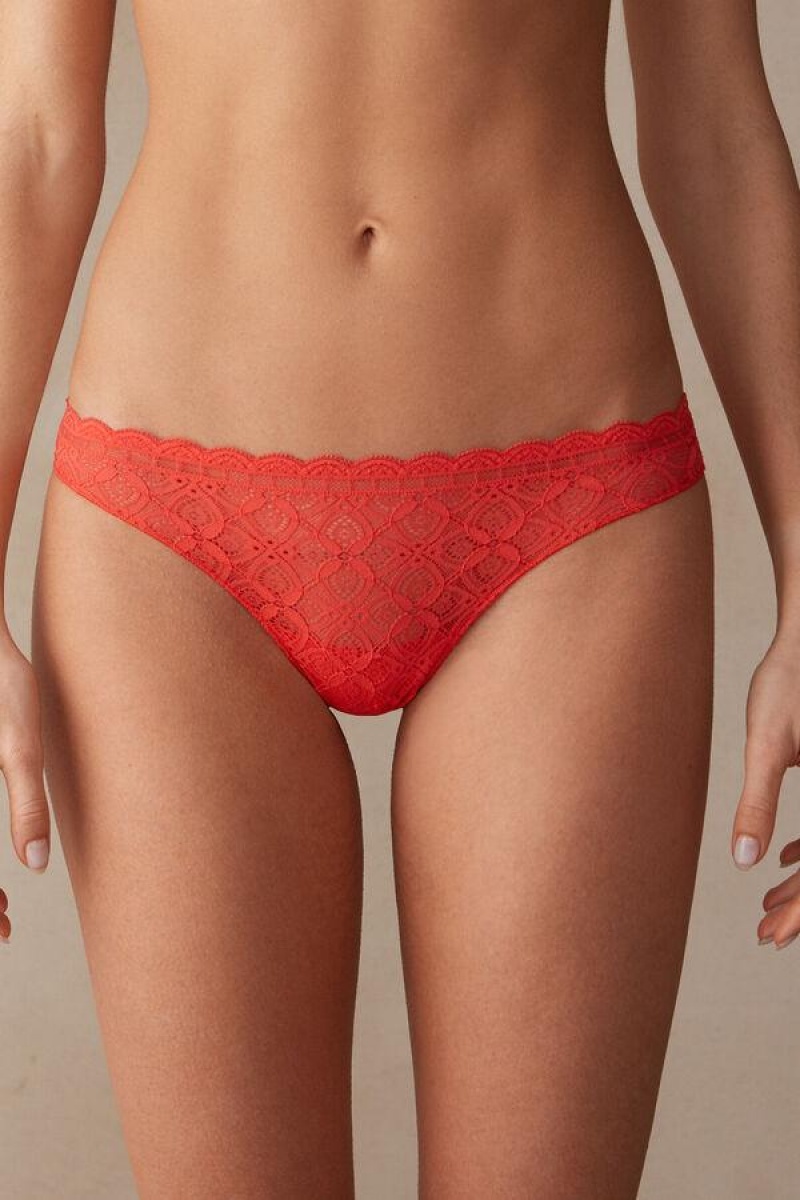 Intimissimi Lace and Microfiber Brazilian Ženske Gaćice Tamno Crvene | HR 2486CET