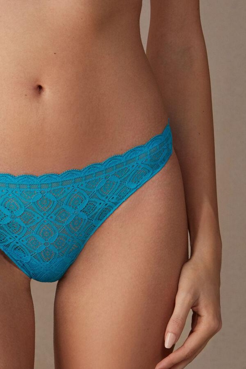 Intimissimi Lace and Microfiber Brazilian Ženske Gaćice Tirkizne | HR 2493GLS