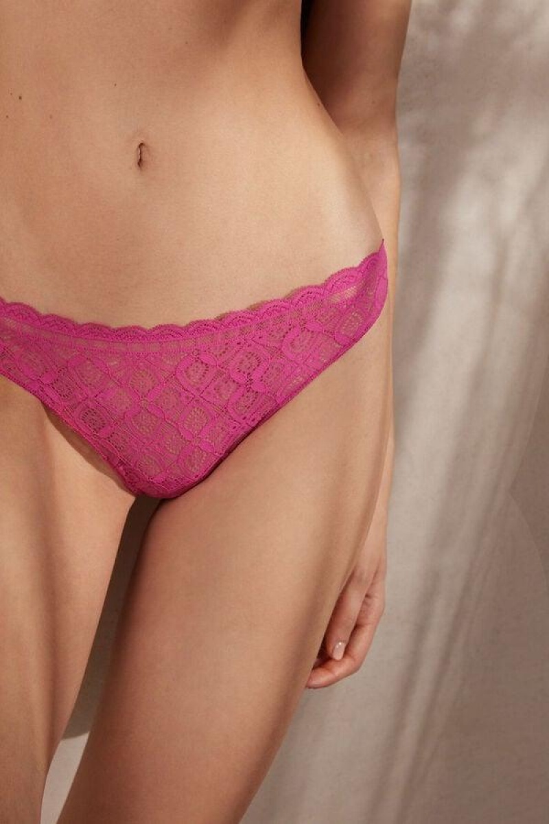 Intimissimi Lace and Microfiber Brazilian Ženske Gaćice Roze | HR 2495DNF