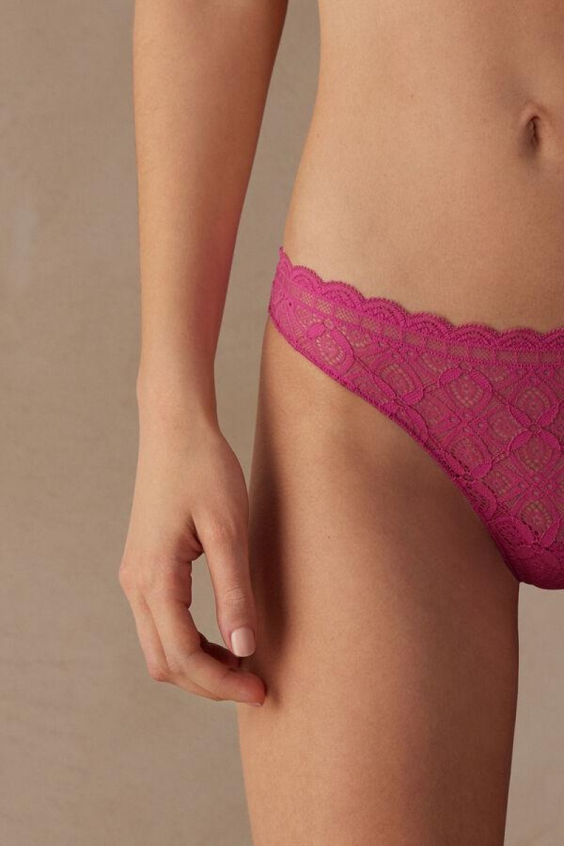 Intimissimi Lace and Microfiber Brazilian Ženske Gaćice Roze | HR 2495DNF