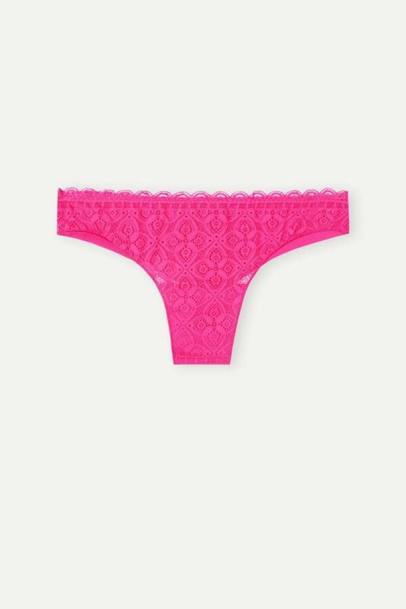 Intimissimi Lace and Microfiber Brazilian Ženske Gaćice Roze | HR 2495DNF