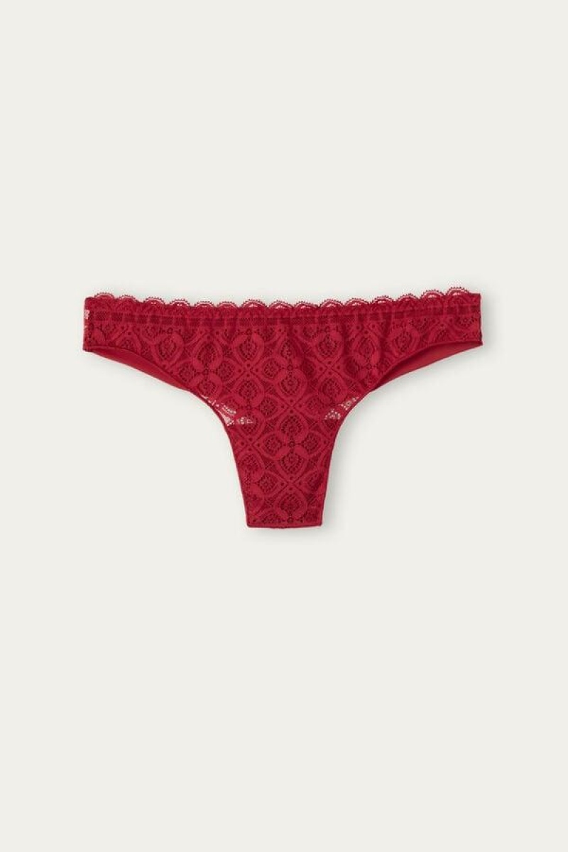 Intimissimi Lace and Microfiber Brazilian Ženske Gaćice Crvene | HR 2511VDR