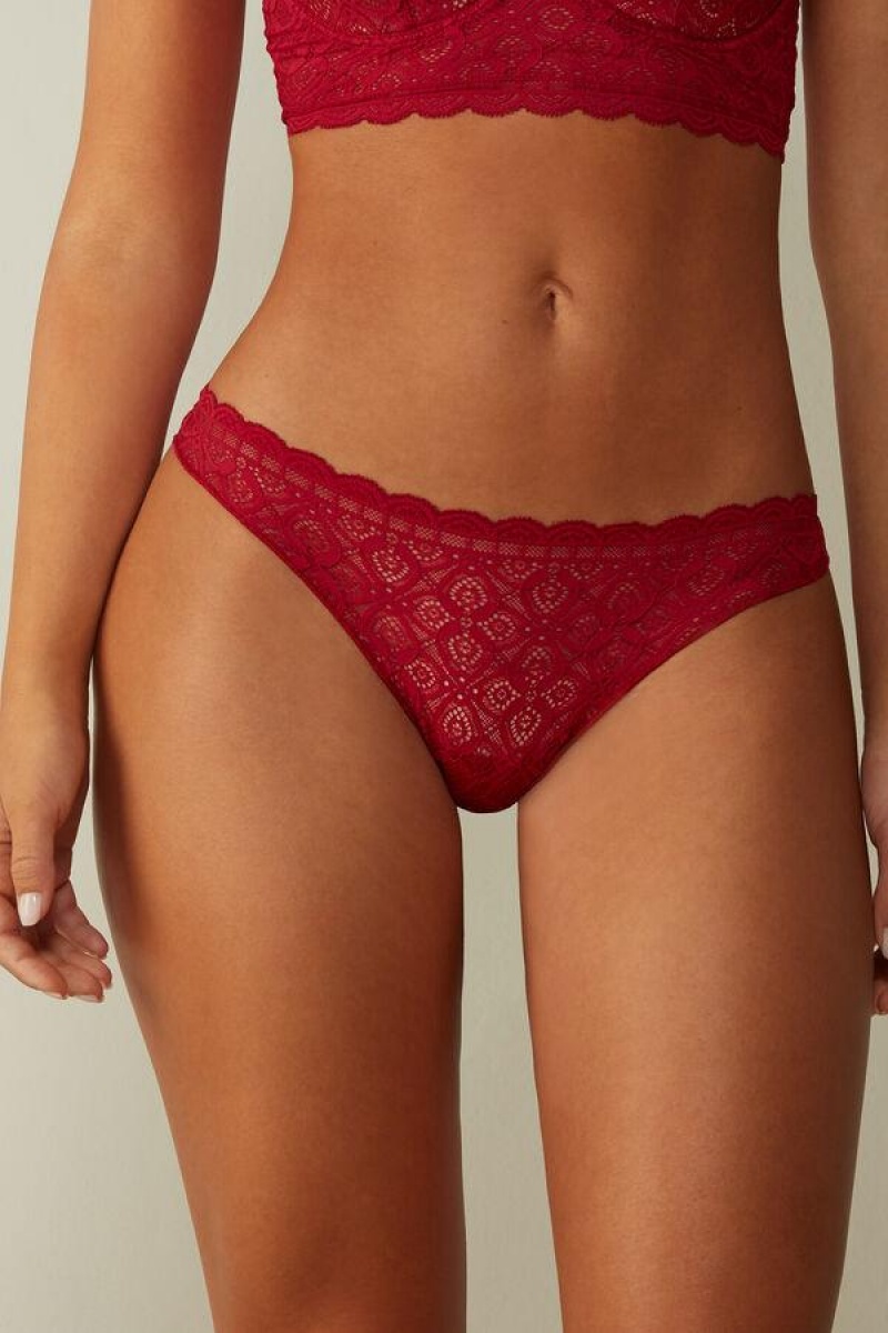 Intimissimi Lace and Microfiber Brazilian Ženske Gaćice Crvene | HR 2511VDR