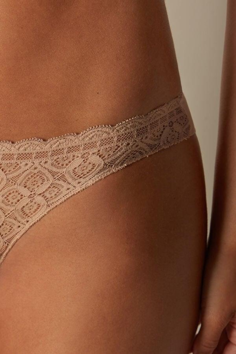 Intimissimi Lace and Microfiber Brazilian Ženske Gaćice Bež | HR 2521DNF